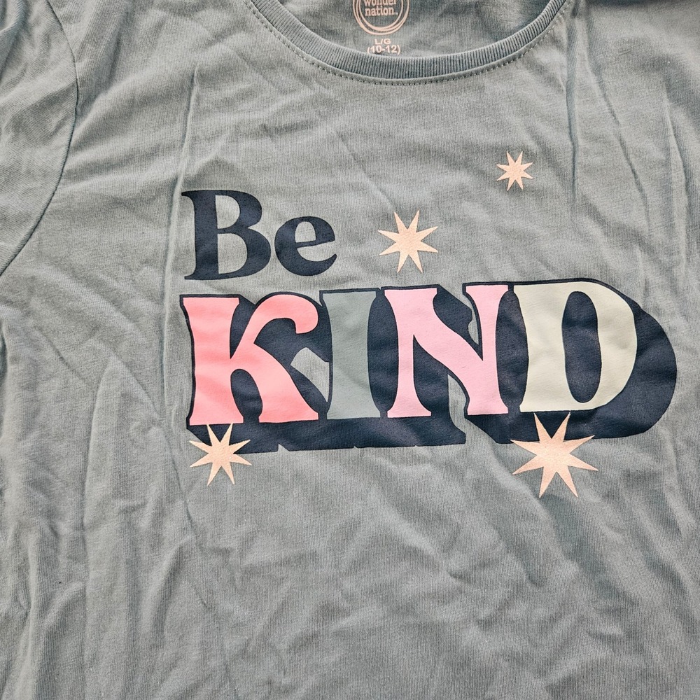 Wonder Nation Girls 2 Pack Long Sleeve T-Shirts Size L 10-12 Just Be You Be Kind - Picture 4 of 7